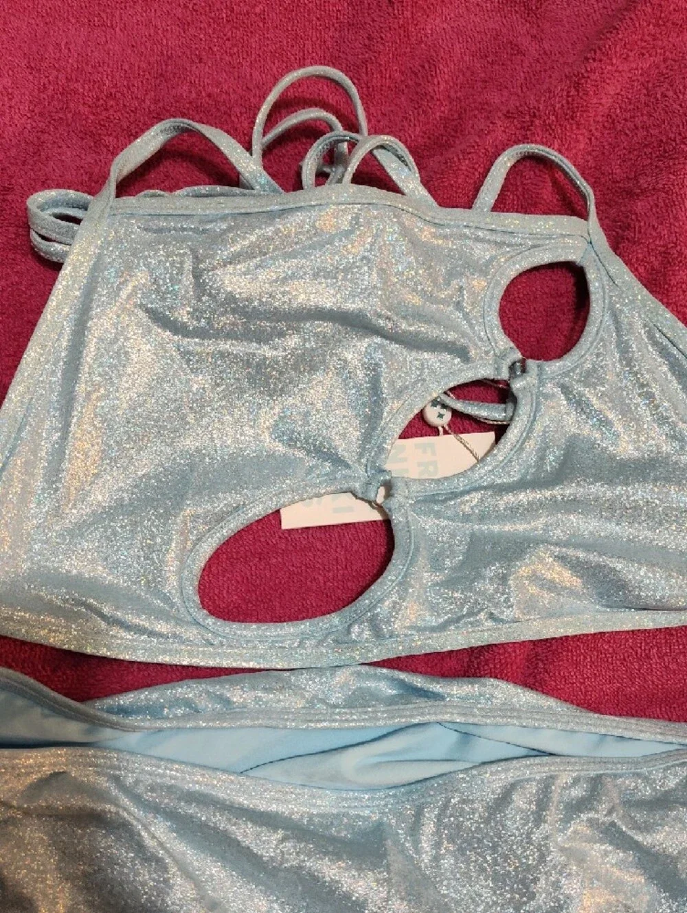 Frankie's Bikinis Light Blue Shimmer Top And Skirt